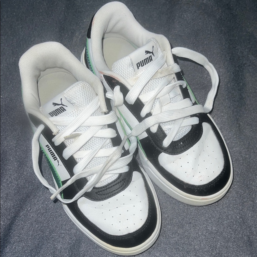 Puma Kids' Black, White, and Green Sneakers